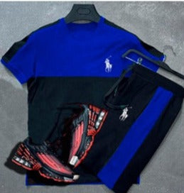 Men's Polo Color Block Shorts Sets